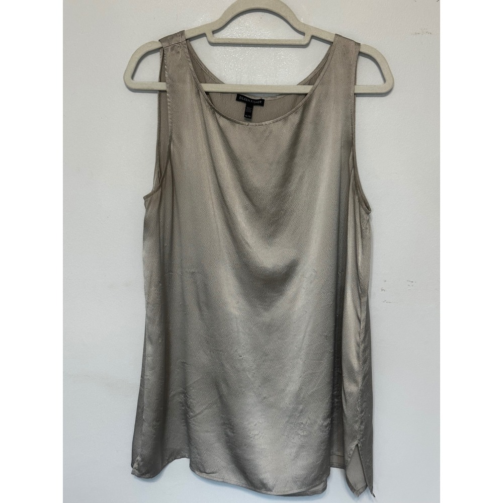 Eileen Fisher Womens XL 100% Silk Tank Top Hammered Texture Champagne Taupe
